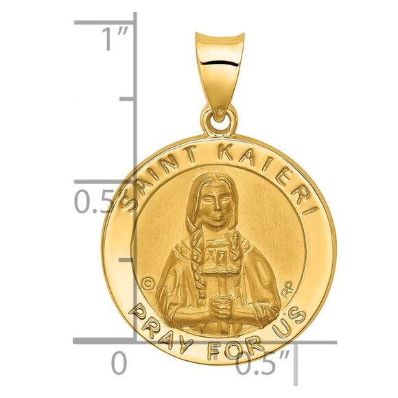 14k Yellow Gold Hollow St. Kateri Medal Pendant, 19mm (3/4 Inch) - Picture 4 of 5